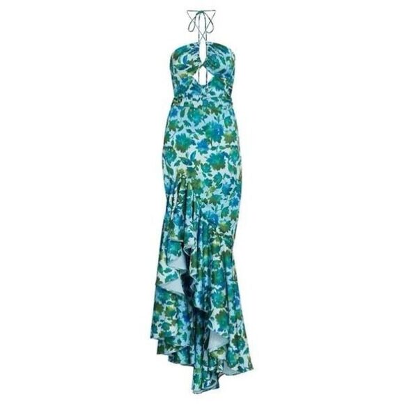 AMUR Edie High Low Tie Neck Halter Gown - Picture 3 of 16